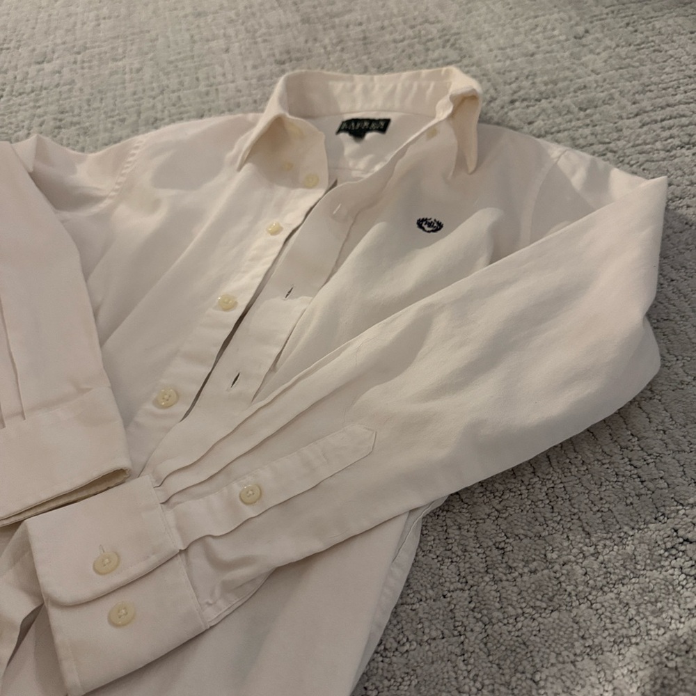 Lauren Ralph Lauren Light Cream Button-Down Shirt with Embroidered Crest